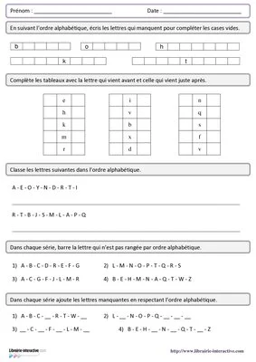 L'ordre alphabétique du CP au CM2