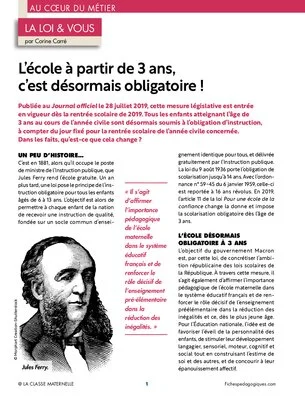 L'école à partir de 3 ans, c'est désormais obligatoire