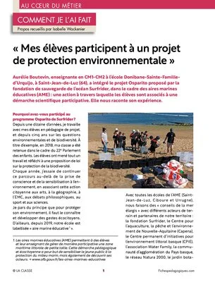 Mes élèves participent à un projet de protection environnementale