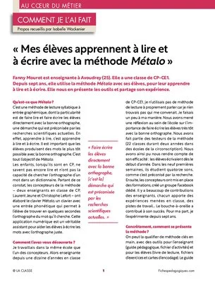 « Mes élèves apprennent à lire et à écrire avec la méthode Métalo »