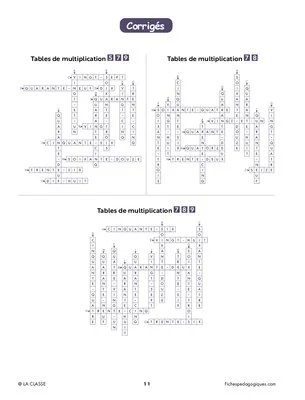 Mots croisés des tables de multiplication