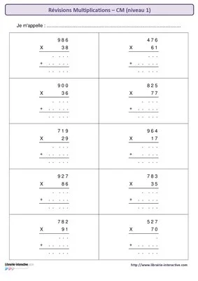 Révisions multiplication CM - niveau 1