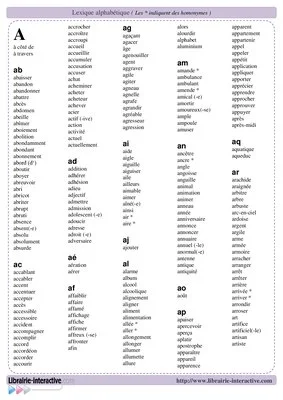Lexique alphabétique