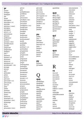 Lexique alphabétique