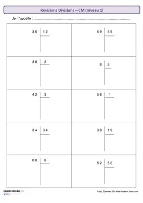 Révisions division CM - niveau 1