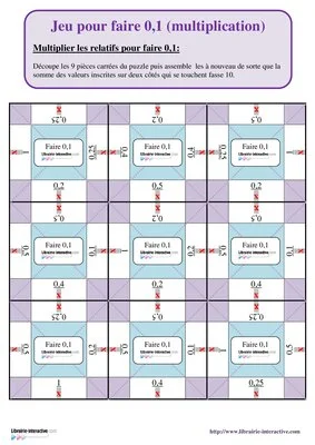 Jeu pour décomposer 0,1 -1-10-100-1000