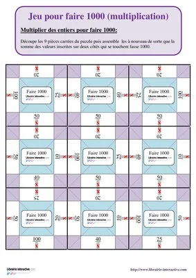 Jeu pour décomposer 0,1 -1-10-100-1000