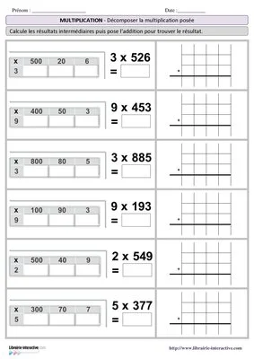 Multiplication posée décomposée