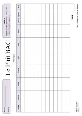 Petit Bac classique