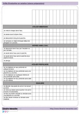 Grille d'évaluation en natation