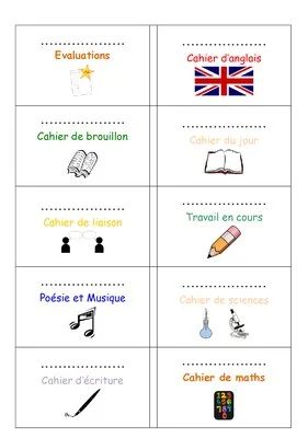 Étiquettes de cahier