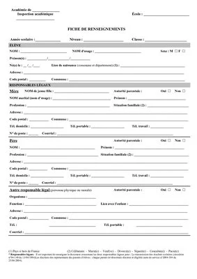 Fiche de renseignements élève