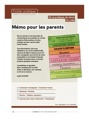 Mémo pour les parents