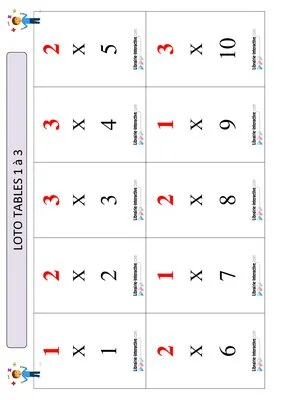 Loto tables multiplication 1 à 3