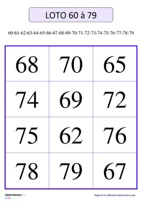 Loto des nombres de 60 à 79