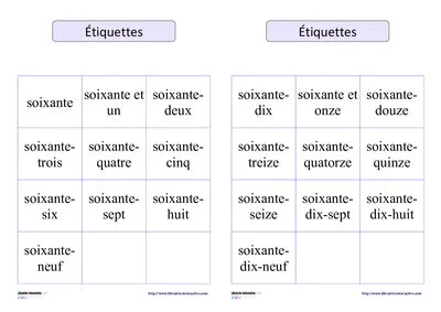 Loto des nombres de 60 à 79