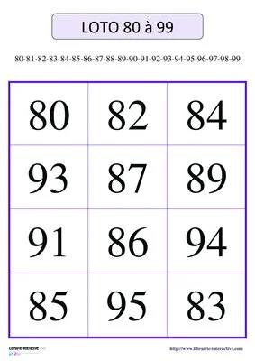 Loto des nombres de 80 à 99