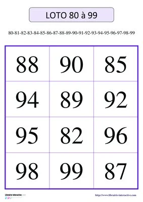 Loto des nombres de 80 à 99