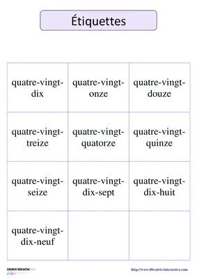 Loto des nombres de 80 à 99
