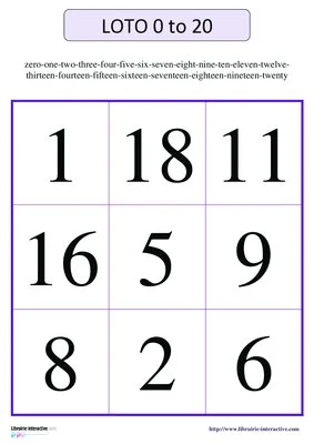 Loto 1 à 20 en anglais