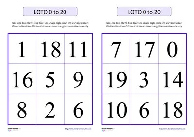 Loto 1 à 20 en anglais