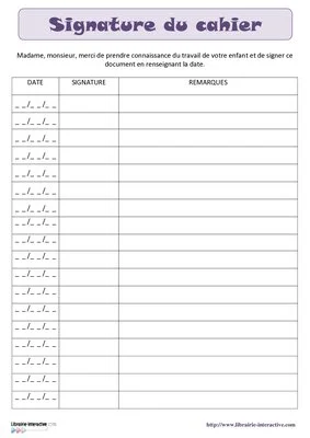 Signature du cahier