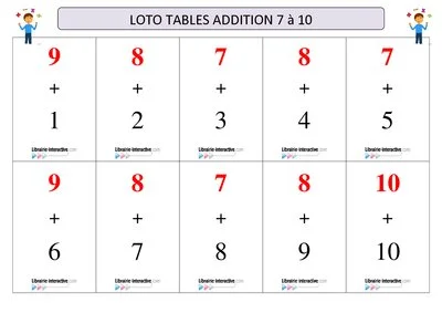 Loto tables d'addition 7 à 10