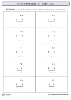 Révisions multiplication CM - niveau 2