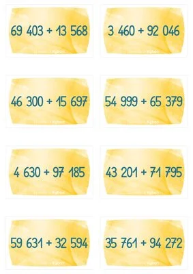 Calculs posés : Cartes d'entraînement autonomes – Additions posées