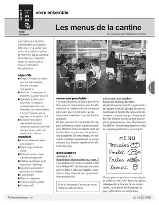 Les menus de la cantine
