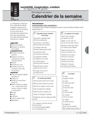 Bricolages de saison : Calendrier de la semaine
