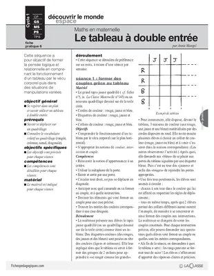 Maths en maternelle : Le tableau à double entrée