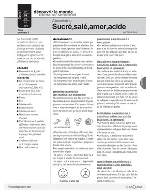 Alimentation : Sucré, salé, amer, acide