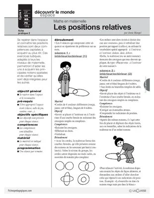 Maths en maternelle : Les positions relatives