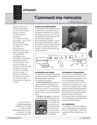 Comment ma mémoire fonctionne-t-elle? (Cycle 3)