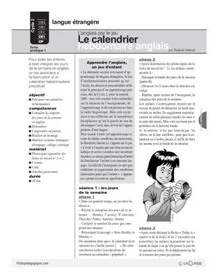 Le calendrier hebdomadaire anglais