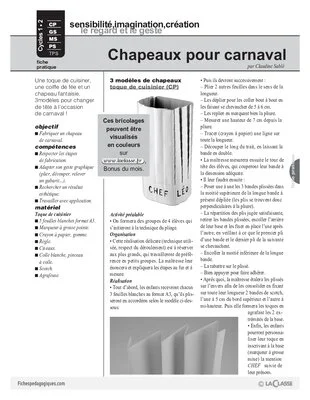 Chapeaux pour carnaval (Cycle 1)