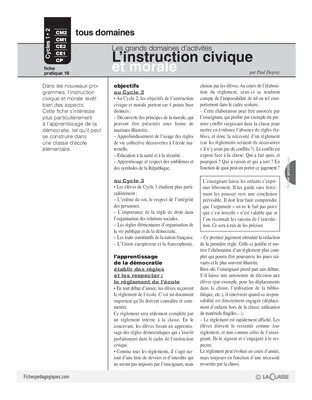L'instruction civique et morale / Grands domaines d'activités