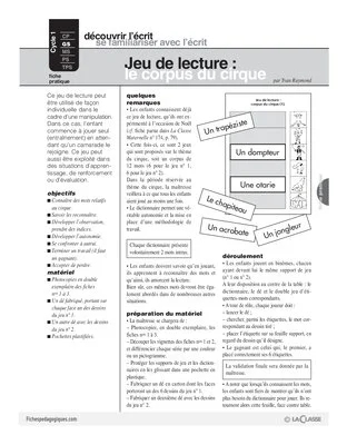 Jeu de lecture: le corpus du cirque